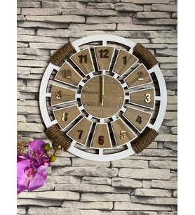 Kişiye Özel Halatlı Dekoratif Ahşap Duvar Saati 40 cm
