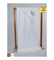Ekru %100 Pamuklu Erkek Bebek Battaniyesi Nakışlı Dantelli Puset Örtüsü Hediyelik Yenidoğan 85x85cm