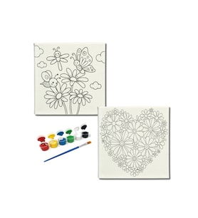 Okul Etkinliği-2'li Tuval Boyama Seti. 20x20 Cm Uv Baskı 6 Akrilik Boya 1 Fırça-model-253