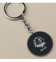 Kişiye Özel İsimli Çelik Anahtarlık Aslan Logosu Baskılı (Siyah)