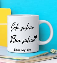 ÇOK ŞÜKÜR BİN ŞÜKÜR Tasarımlı İsim Soyisim Yazılı Kişiye Özel Kupa Bardak