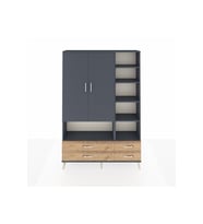 Arges Dolap 10 Raflı 4 Çekmeceli 2 Kapaklı 132x30x195 Antrasit-Antrasit/Çam