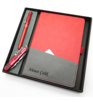 Signator® Codex  N192 Kişiye Özel Defterli Set - İsme Özel Kırmızı Kalem + İsme Özel Kırmızı Defter + İsme Özel Kırmızı Çakı  İsme Özel Kutusunda Hediyelik Set (Karışık)