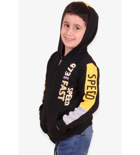 Breeze Erkek Çocuk Hırka Baskılı Kapüşonlu 4-8 Yaş, Siyah