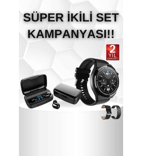 Kablosuz Bluetooth Kulaklık ve Kordon Hediyeli Akıllı Saat Nabız Ölçer Uzun Pil Ömrü