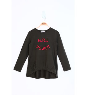Toontoy Kız Çocuk Grl Power Baskılı Tişört (Haki)