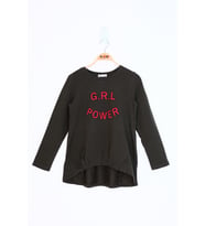 Toontoy Kız Çocuk Grl Power Baskılı Tişört (Haki)