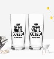 BK Gift Kişiye Özel Renkli Baskılı Ama Kafamız Nasıl Güzel Tasarımlı İkili Rakı Bardağı Seti-1 (Beyaz)