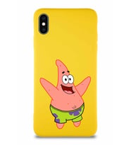 Apple iPhone XS Max Soft Premier Kapak Patrick Yıldız Tasarımlı Silikon Kılıf - Sarı (Şeffaf)