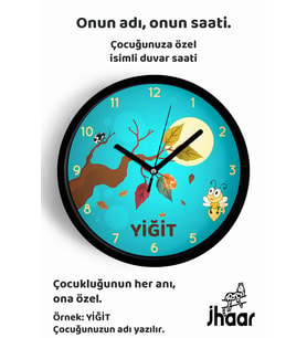İsme Özel Sevimli Arı Çocuk Odası Duvar Saati Orta Boy 30 cm Siyah Camlı Sessiz