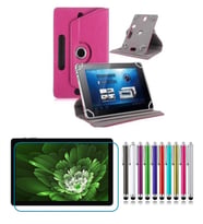 Philip s T7305 10.1” Tablet Uyumlu UNİVERSAL Dönerli Standlı Tablet Kılıfı +Dokunmatik Kalem (Pembe)
