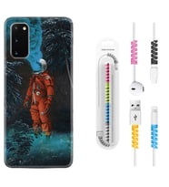 Samsung A02S A03S A10 A12 A13 A21S A22 Kılıf Kablo Koruma Spiral Silikon Astronot Smoke 1769
