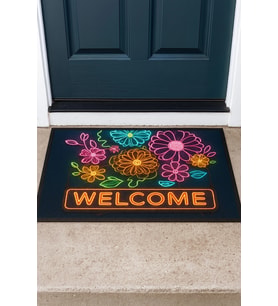 Valerine Life Neon Papatya Çiçekleri Kaymaz Tabanlı Hoş Geldiniz Welcome Kapı Önü Paspası 45x70cm