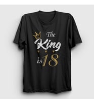 Presmono Unisex Siyah 18 Yaş Doğum Günü Hediye Birthday King T-Shirt 531051tt