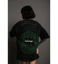 Bisiklet Yakalı Sırt Baskılı Oversize T-Shirt - Siyah