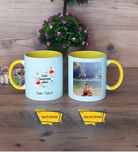 Anneye Doğum Günü Hediyesi Kupa Bardak Sarı Fotoğraflı Anneler Günü Hediyesi