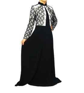 Kadın Siyah Uzun Kol Dantel Abiye Elbise PRT077464