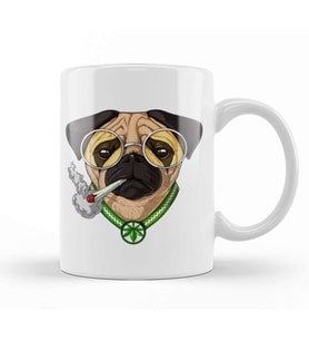 Pug Smoking Weed Köpek Kupa Bardak Porselen