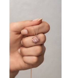 925 Ayar Gümüş 4 Katman Pembe Lotus Çiçeği  Kolye