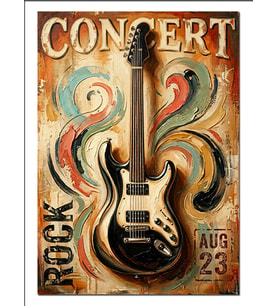 Rock Concert Elektro Gitar Afişi Dekoratif Kanvas - Mdf Ahşap Tablo