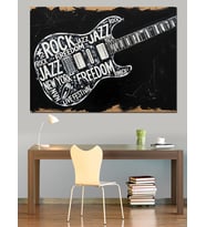 Kara Tahta Gitar Slogan Dekoratif Kanvas - Mdf Ahşap Tablo