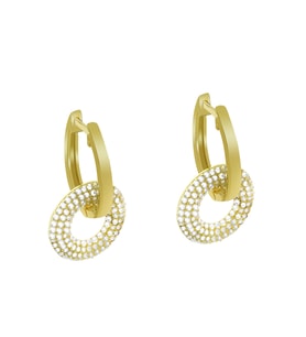 Beyaz Zirkon Taşlı Hulahop Model Gold Renk 925 Ayar Gümüş Kadın Küpe