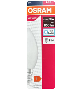 (1 Adet) Ledvance 7,5W Beyaz Işık (6500K) E14 Duylu (İnce Duy) Led Ampul