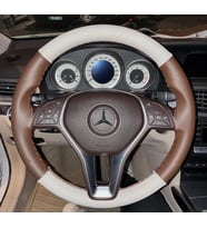 DİKİŞLİ DİREKSİYON KILIFI KAHVE / KREM DERİ KAHVE DİKİŞLİ E KASA MERCEDES İÇİN