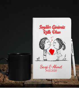 Sevgililer Gününe Özel Defter Kalem & Siyah Varil Kupa Hediye Seti 19