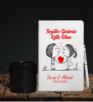 Sevgililer Gününe Özel Defter Kalem & Siyah Varil Kupa Hediye Seti 19