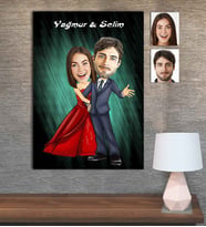 Kişiye Özel Karikatür Baskılı Ahşap Tablo Sevgili-29 30x40