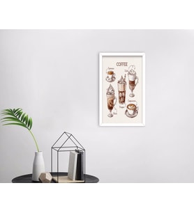 BK Home Coffee Tasarımlı Dekoratif Ahşap Beyaz Çerçeveli Tablo-25