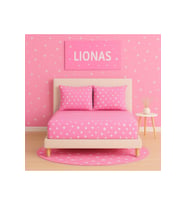 Desenli 180 x 200 cm Battal Boy Pembe Yıldız Lastikli Çarşaf ve 2 Adet Yastık Kılıfı