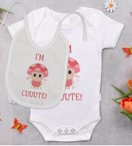 BK Kids I'm Cute Tasarımlı Bebek Body Zıbın ve Mama Önlüğü Hediye Seti - Model 2