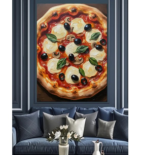 Zeytinli Ve Soslu Nefis Pizza Dekoratif Kanvas - Mdf Ahşap Tablo