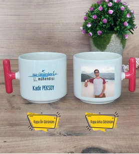 Su Ürünleri Mühendisi Kupa Bardak Fotoğraflı T Kırmızı Kulplu Mühendisler Günü Hediyesi