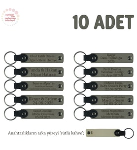 Kül Gri & Sütlü Kahve, Turnuvalar İçin Üzerine İsim Ve Özel Mesaj Yazılabilen, 10'lu Anahtarlık Set
