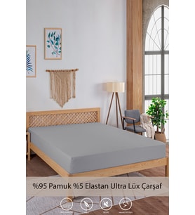 Penye-likralı Lastikli Çarşaf, 180×200 Battal Boy %100 Pamuk-Elastan Örme Kumaş, 200 Gr/m² (Gri)