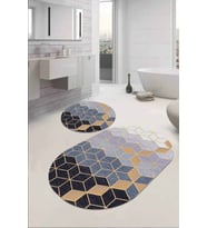 Siyah Petek Banyo Halısı Klozet Oval 2'li Paspas Seti BS080