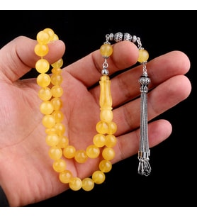 925 Ayar Gümüş Mineli Püsküllü 9,5 mm Damla Kehribar Tesbih