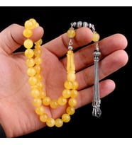 925 Ayar Gümüş Mineli Püsküllü 9,5 mm Damla Kehribar Tesbih