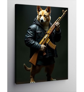 Kanvas Tablo Silahlı Köpek