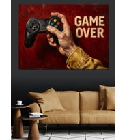 Game Over Yazılı Oyun Kolu Dekoratif Kanvas - Mdf Ahşap Tablo