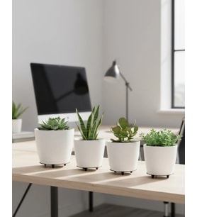 4’Lü 3D Beyaz Minimal Dekoratif Vazo Ayaklı Saksı Takımı