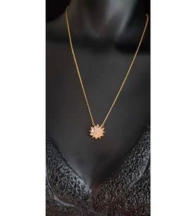 Pembe Zirconia Taşlı Nilüfer Lotus Çiçeği Şık Tasarım 925 Ayar Gümüş Rodiumlu Kolye