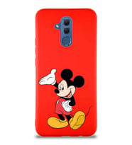 Huawei Mate 20 Lite Soft Premier Kapak Mickey Mouse-C Tasarımlı Silikon Kılıf - Kırmızı (Şeffaf)