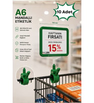 10 Adet - A6 Fiyatlık Mandallı Etiketlik Sepet Raf Askılık Fiyat Etiketi Çerçeveli Market Mağaza Yeşil