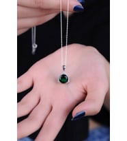 ENCİLİ SİLVER 925 Ayar Gümüş Zümrüt Yeşili Taşlı Kadın Kolye