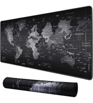 Dünya Haritası Mouse Pad 60x30 cm, Gaming Masa Pedi 3 mm, Kaymaz Kauçuk Tabanlı Desk Mat, Dikişli Kenar Kumaş Yüzey, Klavye ve Mouse Altlığı, Oyuncu ve Ofis Masası için Siyah