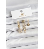 Pirinç Gold Renk Zirkon Taşlı Yıldız Vintage Model YSX Trio Küpe Seti